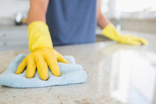 Protective cleaning process in progress on carpeted flooring